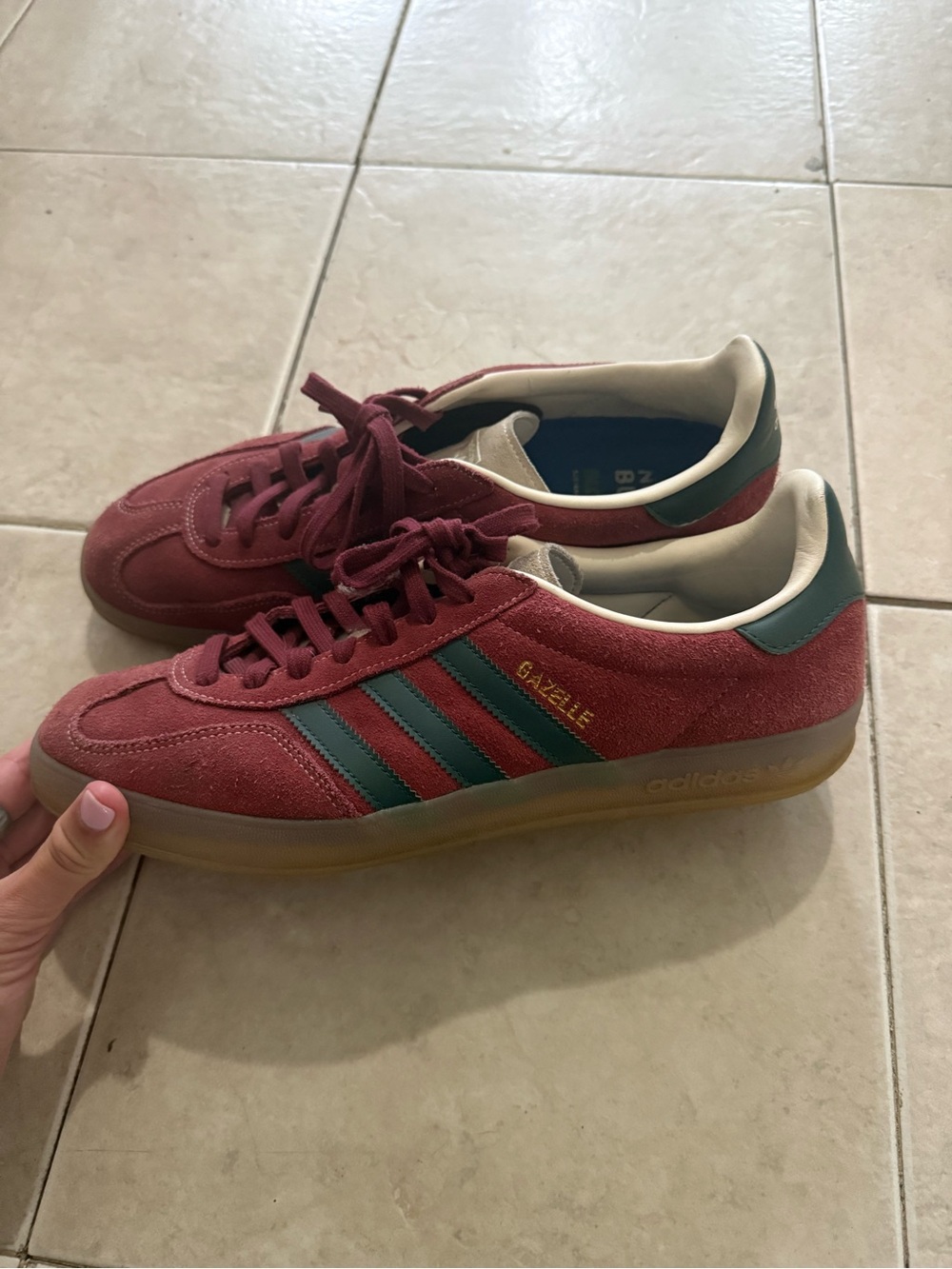 adidas Gazelle Suede Sneakers - Burgundy with Green Stripes